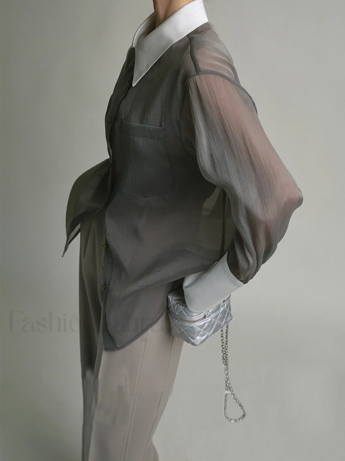 Semi-Sheer Leisure See Through Shirt With Cami Top - Image 8
