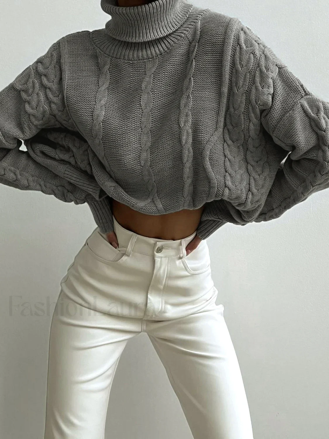 Cable Knit Turtleneck Oversized Sweater - Image 10
