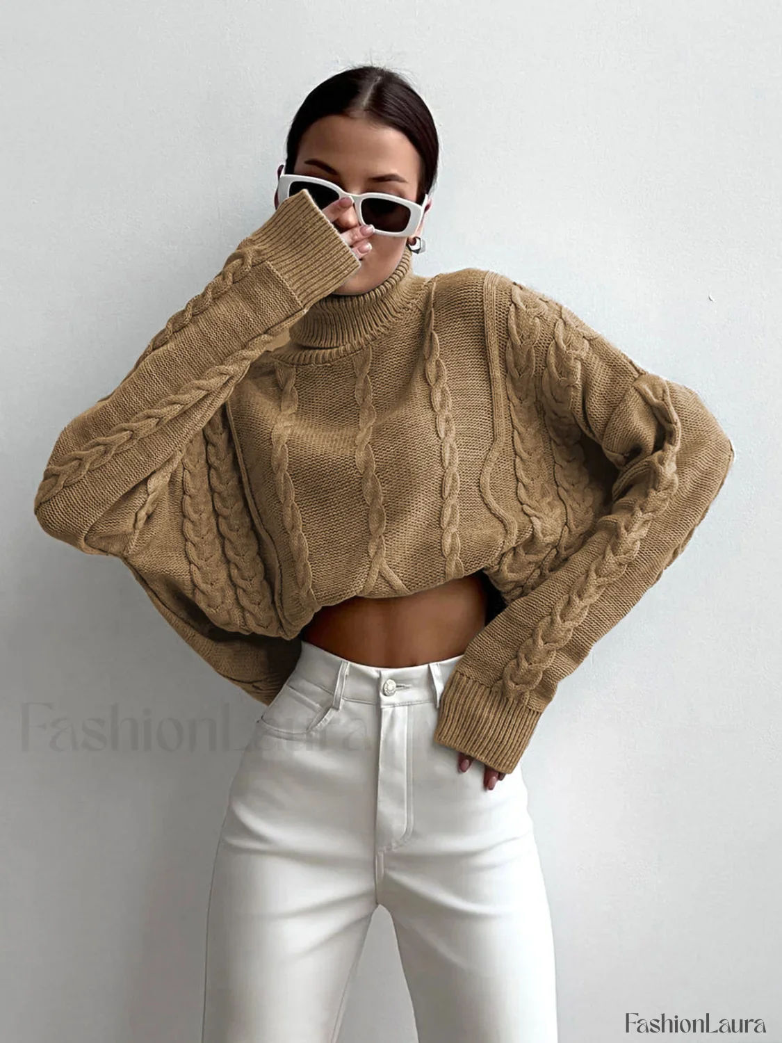 Cable Knit Turtleneck Oversized Sweater - Image 13