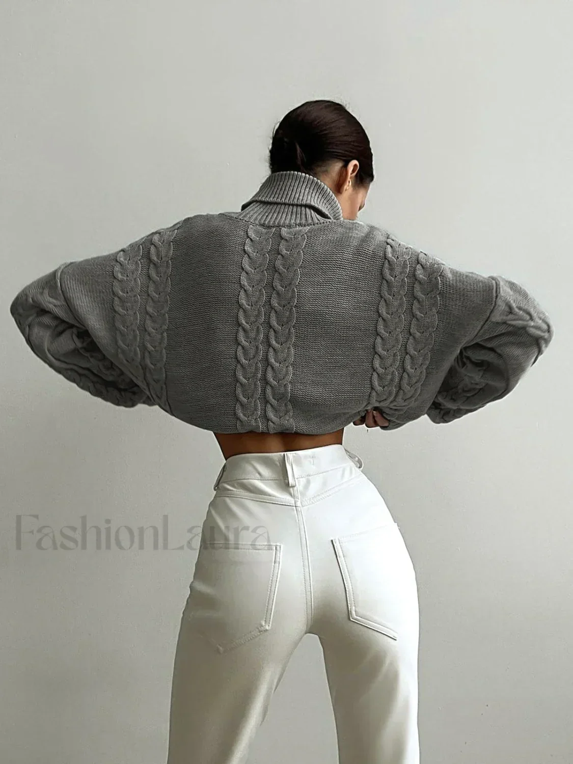 Cable Knit Turtleneck Oversized Sweater - Image 2