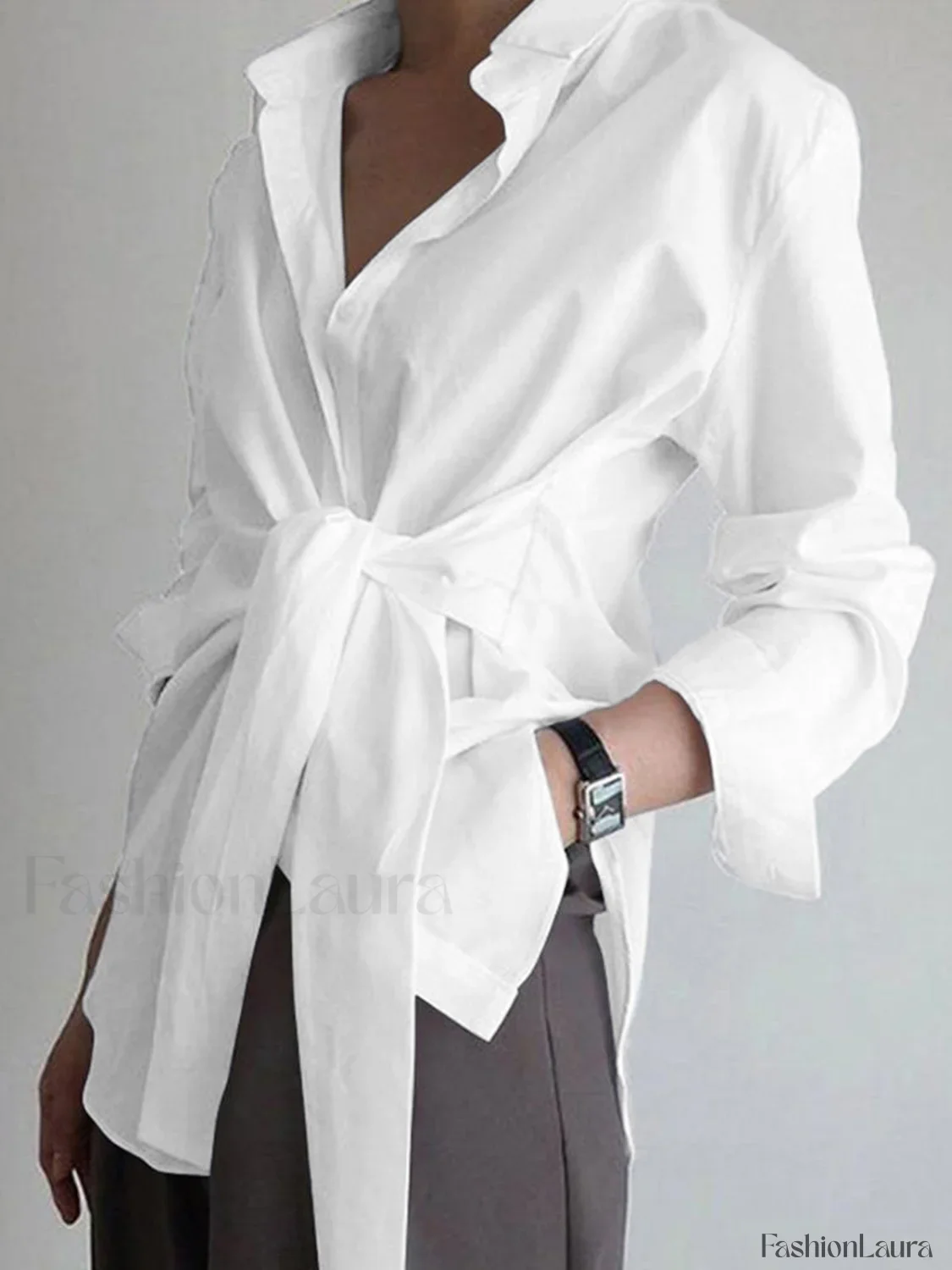 Semi-Sheer Button Down Tied Long Shirt - Image 14