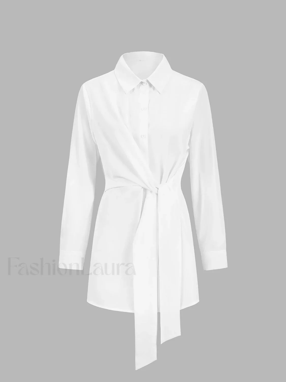 Semi-Sheer Button Down Tied Long Shirt - Image 2