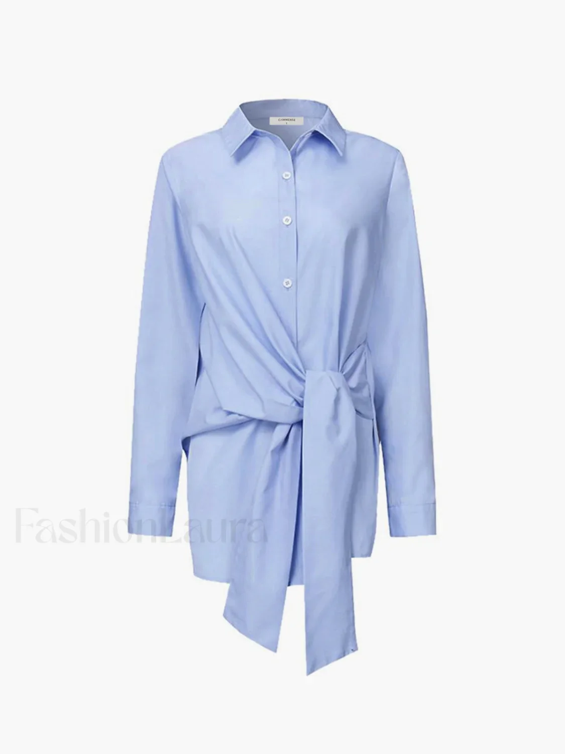 Semi-Sheer Button Down Tied Long Shirt - Image 7