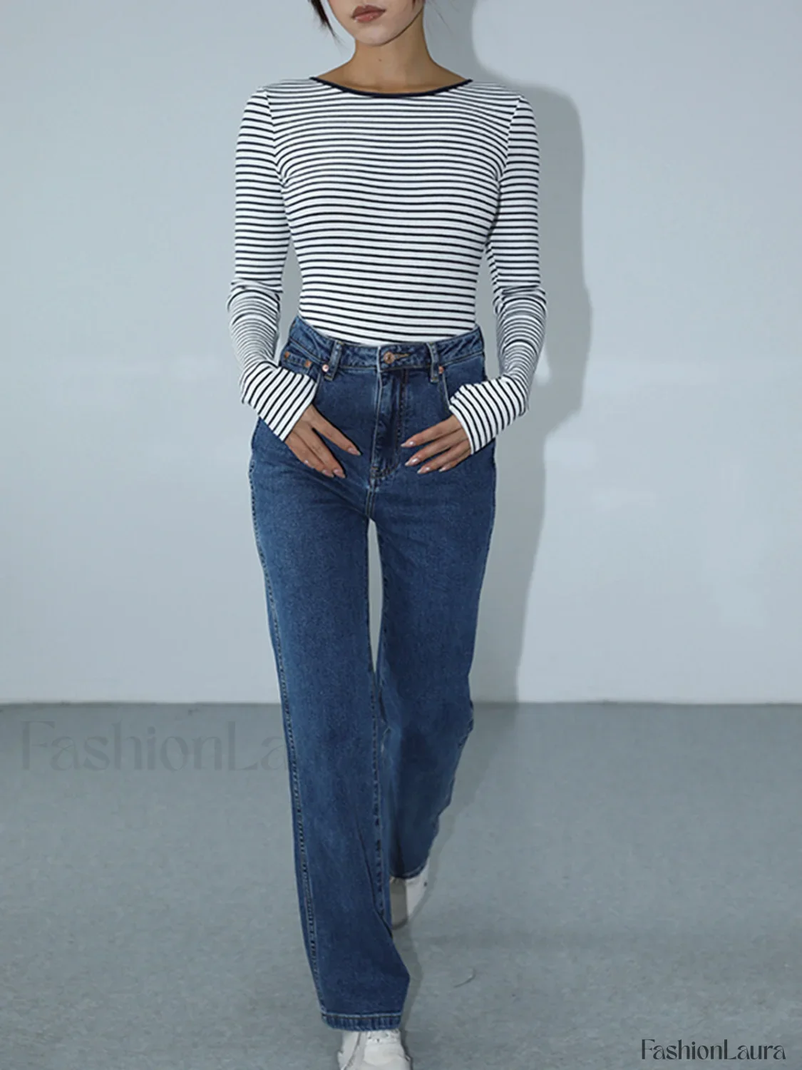 Open Back Stripe Long Sleeve Bodysuit - Image 11
