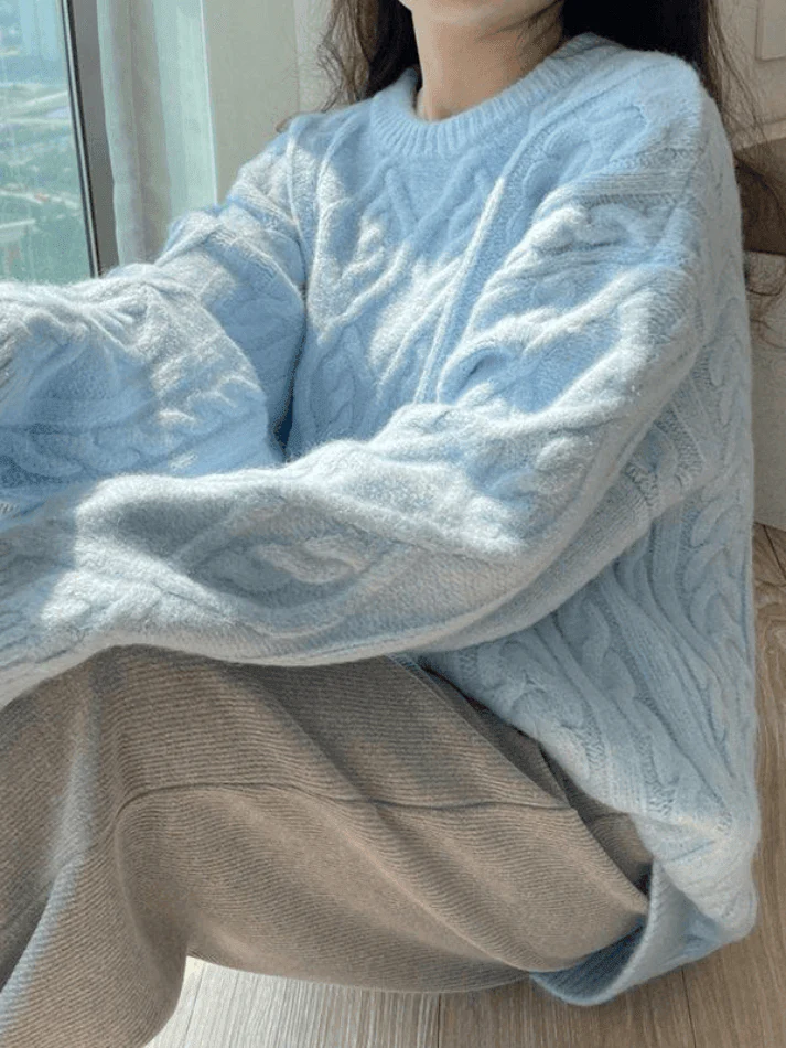 Crew Neck Cable Knit Pullover Sweater - Image 3