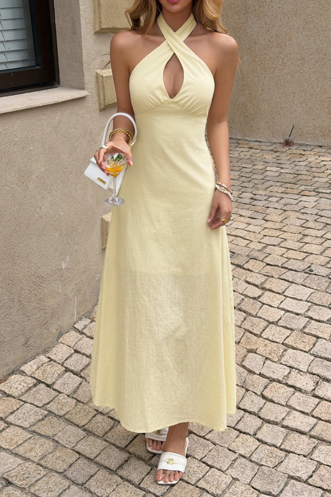 Crisscross Halter Fitted Waist Maxi Dress - Image 2