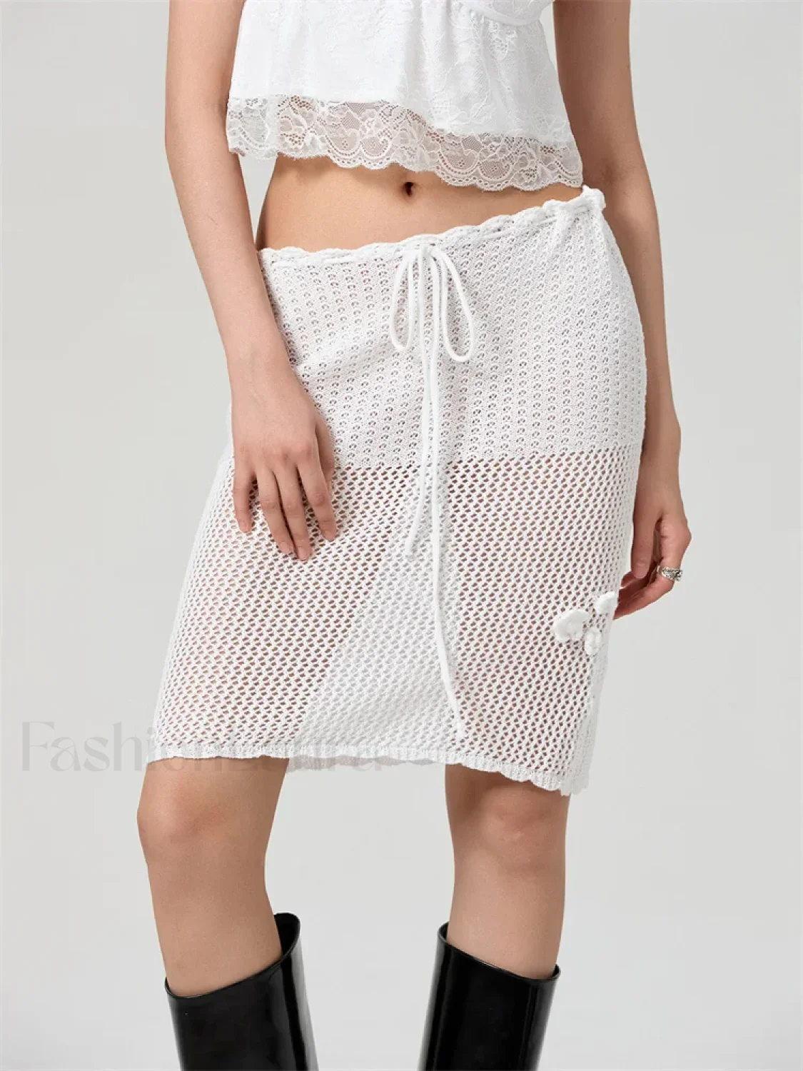 Crochet Flower Knitted Midi Skirt - Image 2