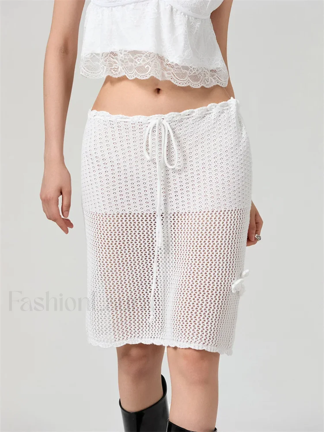 Crochet Flower Knitted Midi Skirt - Image 3