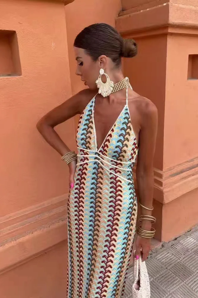 Crochet Knit Floral Vacation Boho Dress - Image 3