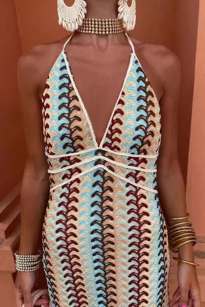 Crochet Knit Floral Vacation Boho Dress - Image 4