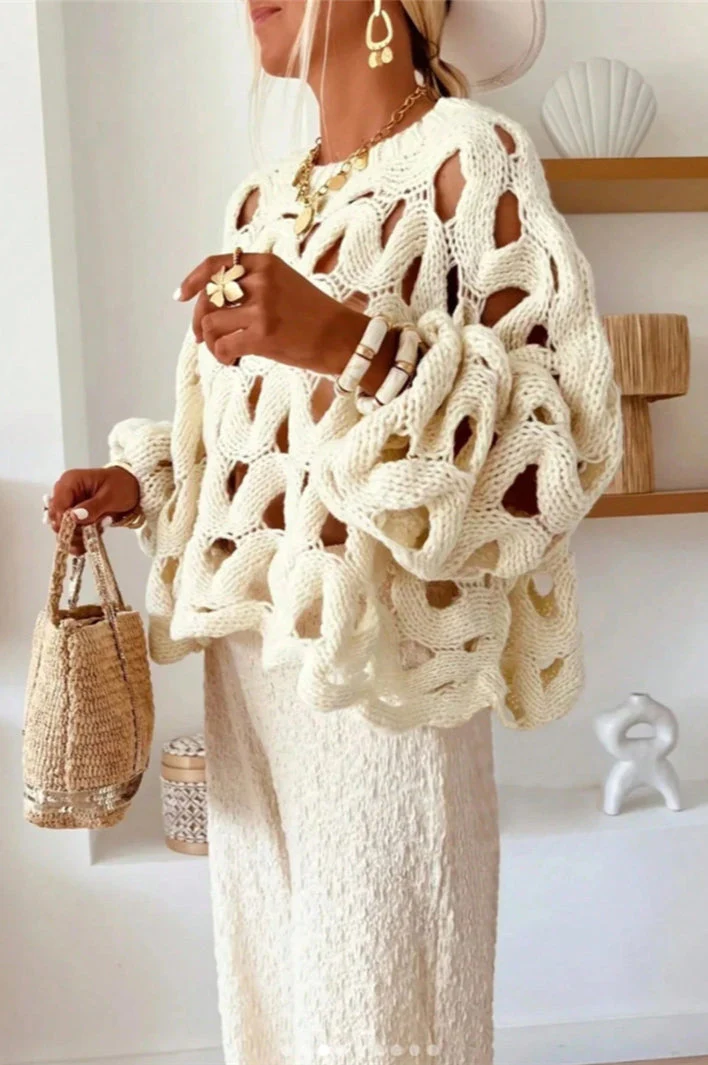 Crochet Knit Hollow Out Pullover Sweater - Image 11