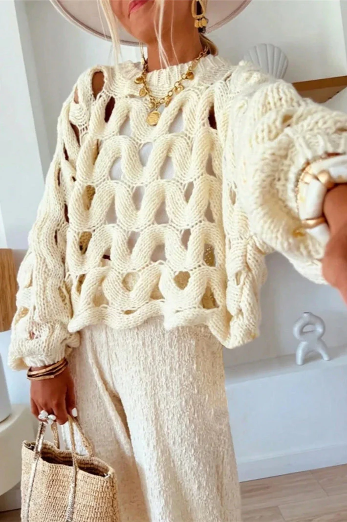 Crochet Knit Hollow Out Pullover Sweater - Image 9