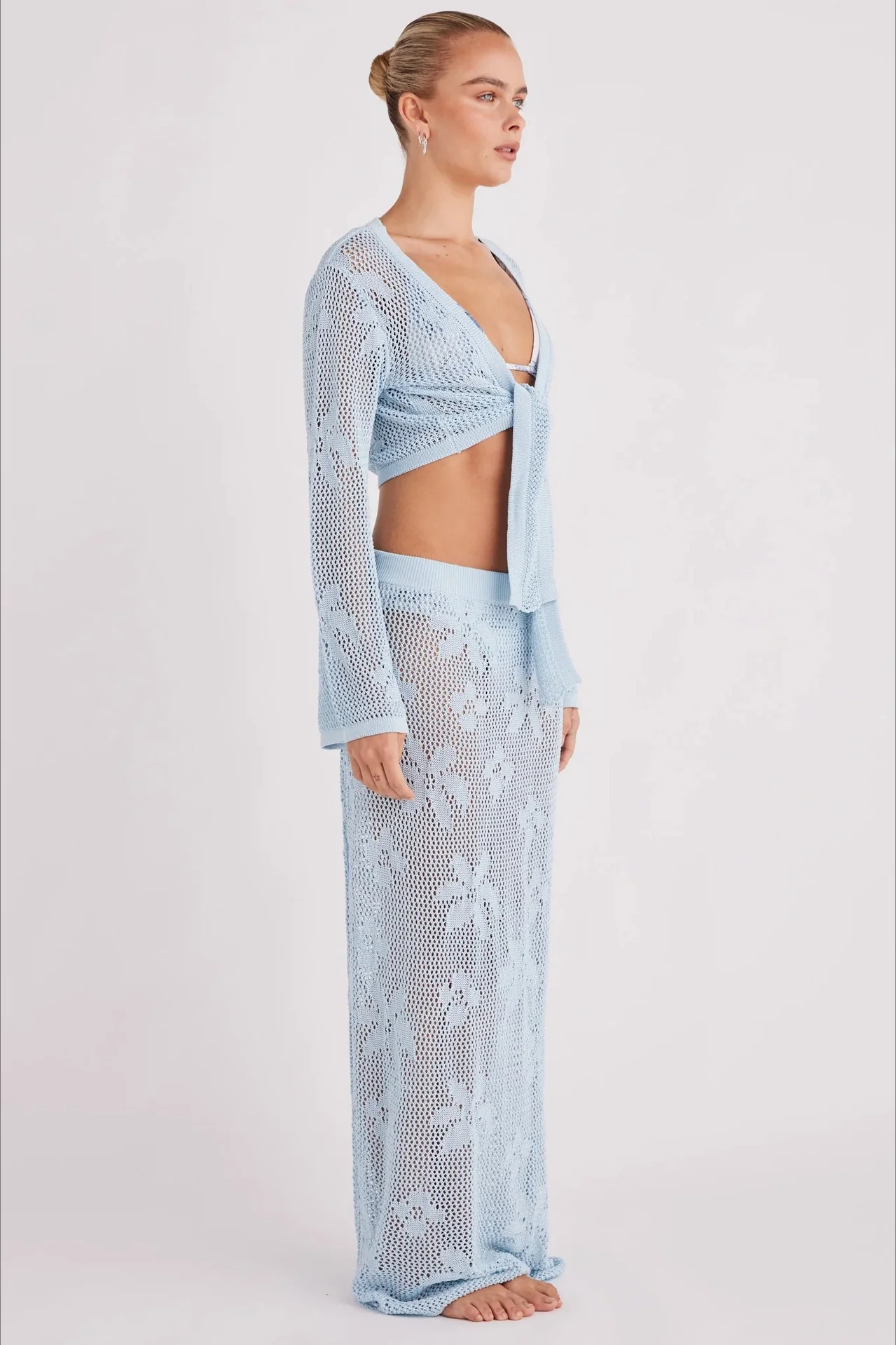 Crochet Knit Reversible Crop Top Skirt Set - Image 3