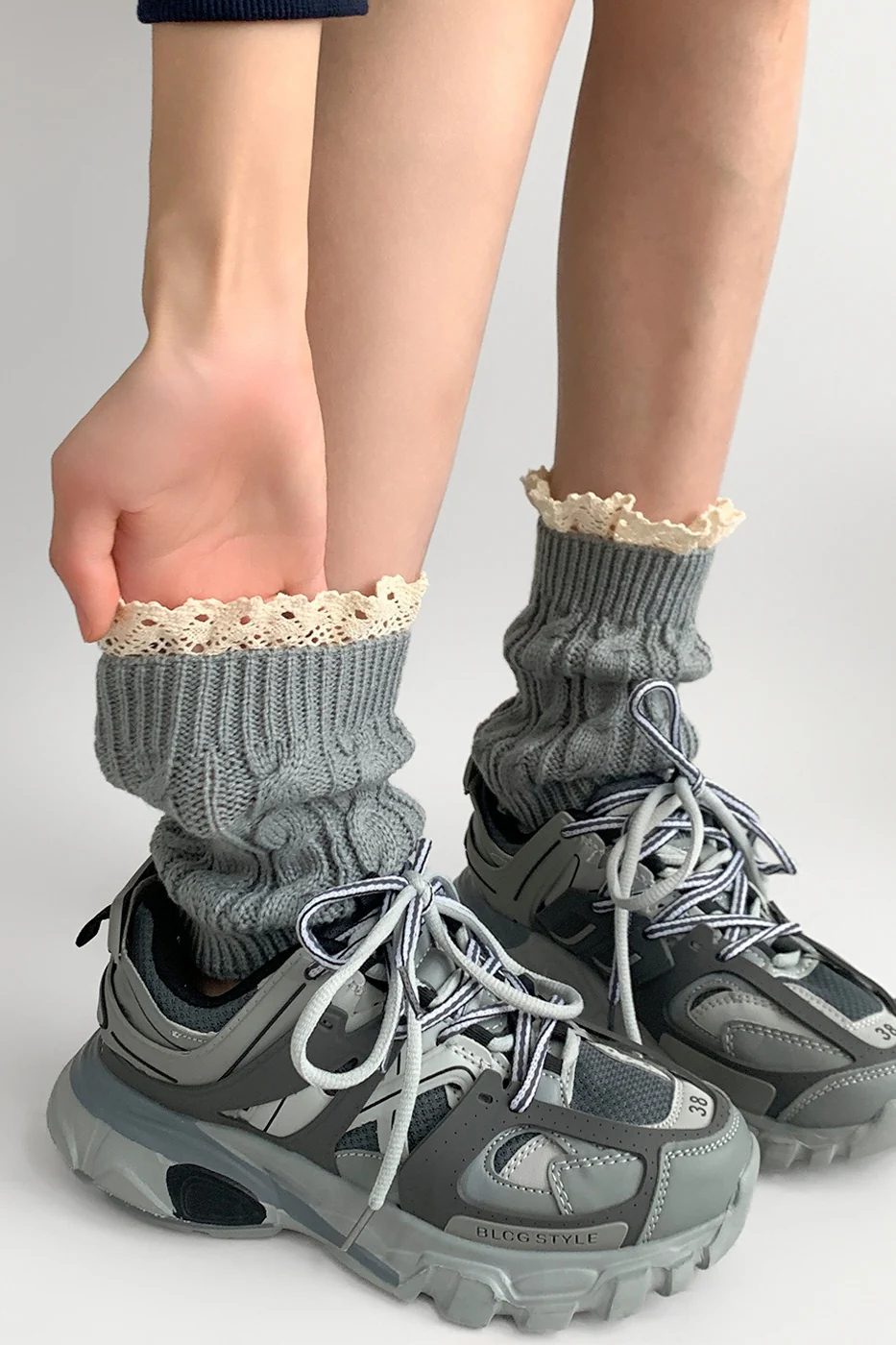 Crochet Lace Trim Cable Knit Boot Cuffs - Image 6