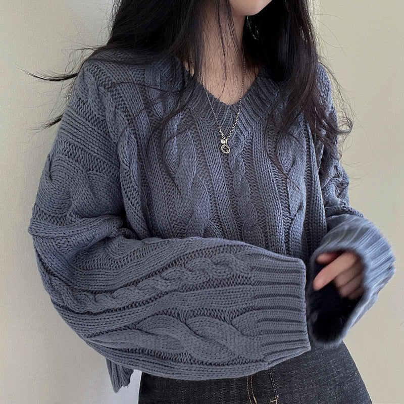 Cropped Brown Cable Knit Sweater - Image 8