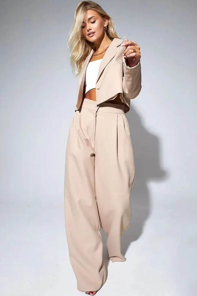 Cropped Fitted Two Piece Blazer Pants Set - Image 4