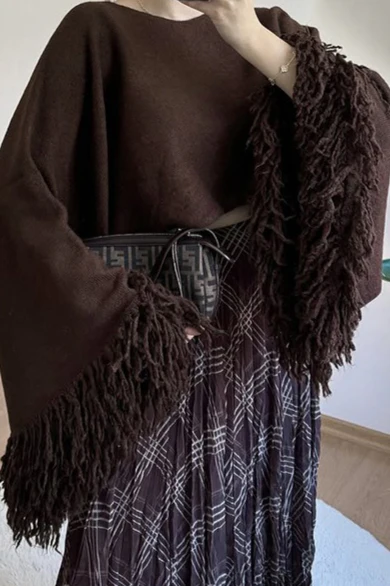 Cropped Fringe Oversized Long Sleeve Sweater - Image 7