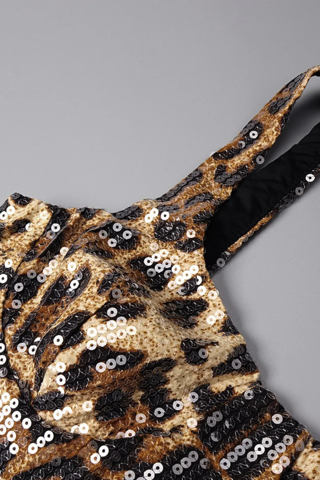Leopard Sequin Sheer Cape Spaghetti Strap Backless Prom Dress - Image 8