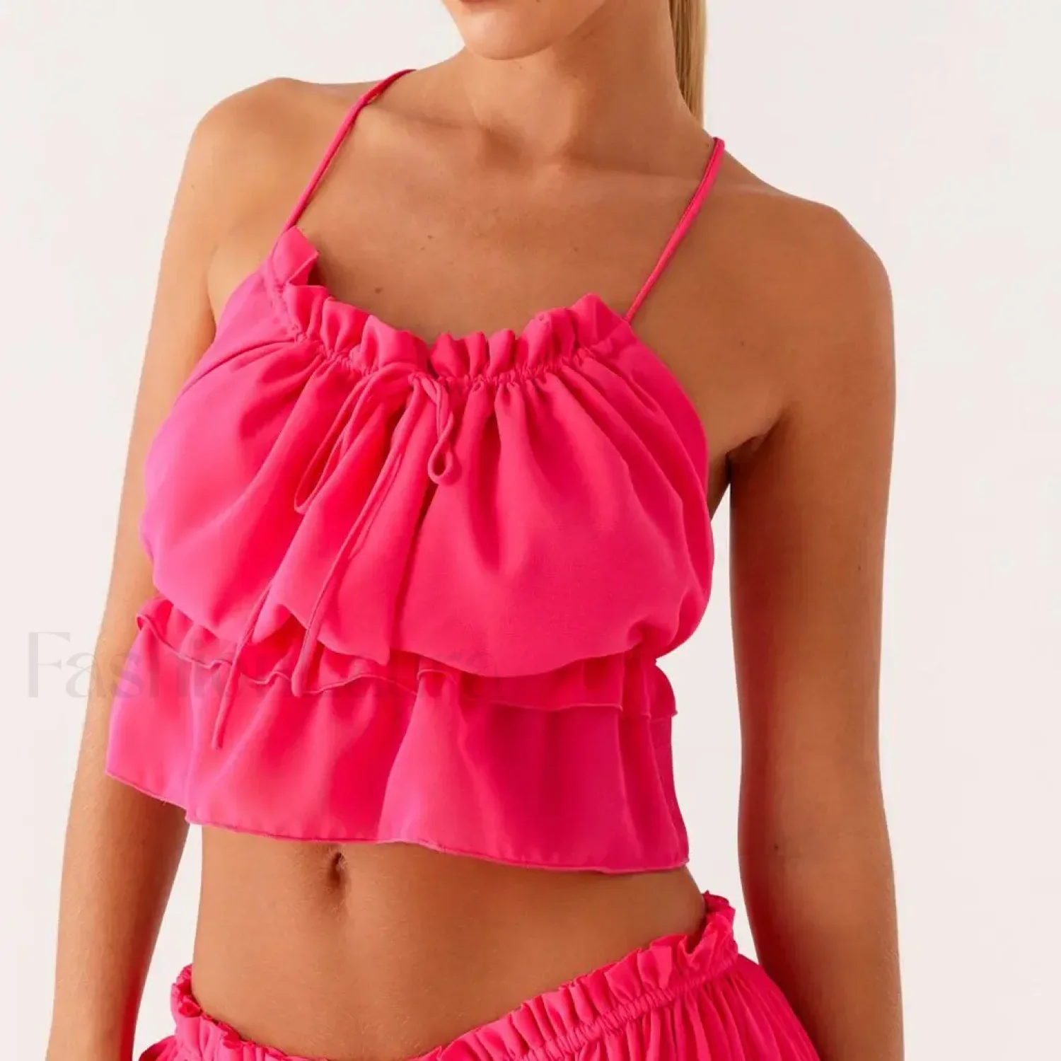 Cross-Strap Ruffle Backless Crop Top - Image 6
