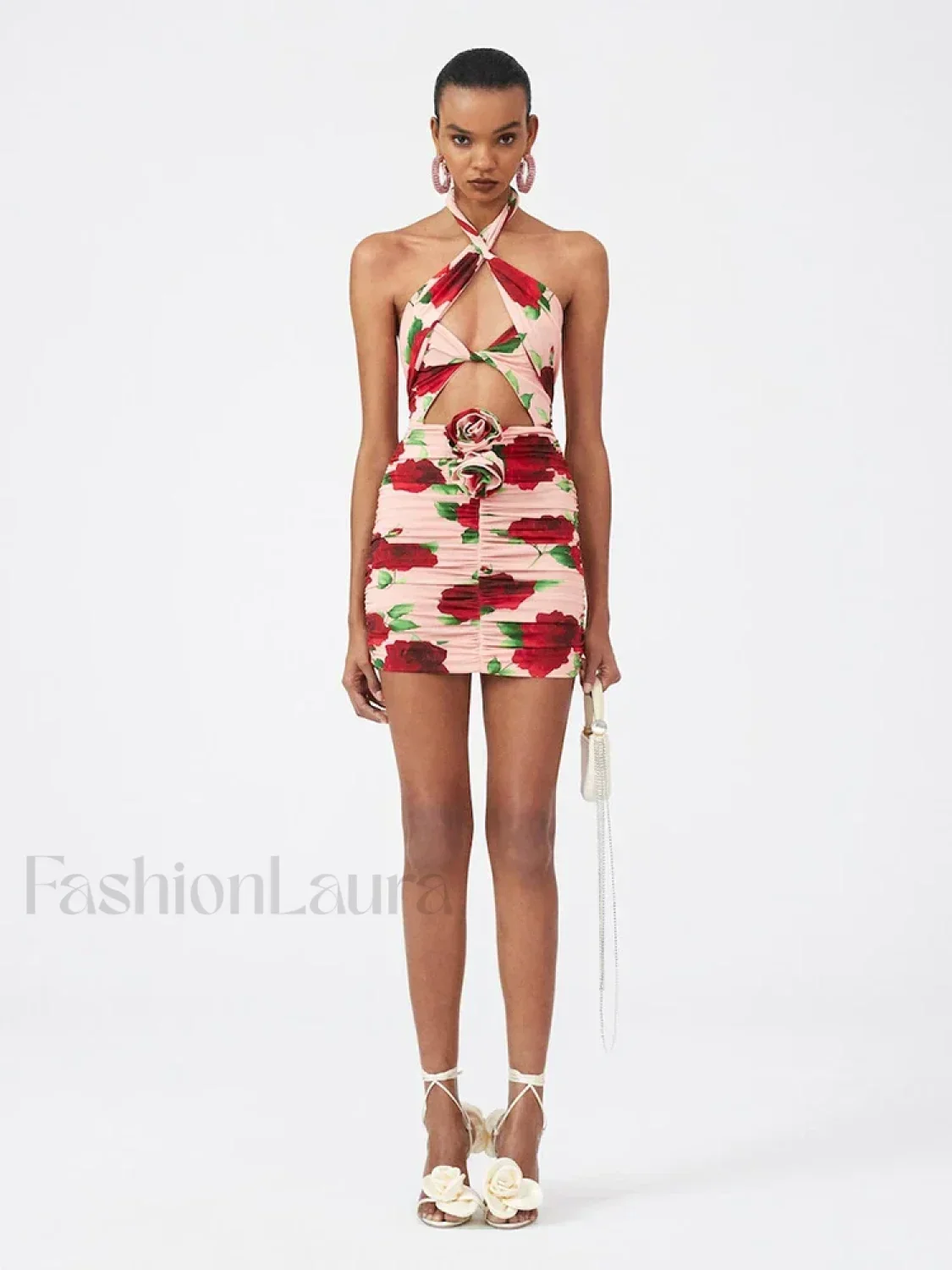 Cut-Out Ruched Rose Floral Dress - Image 2