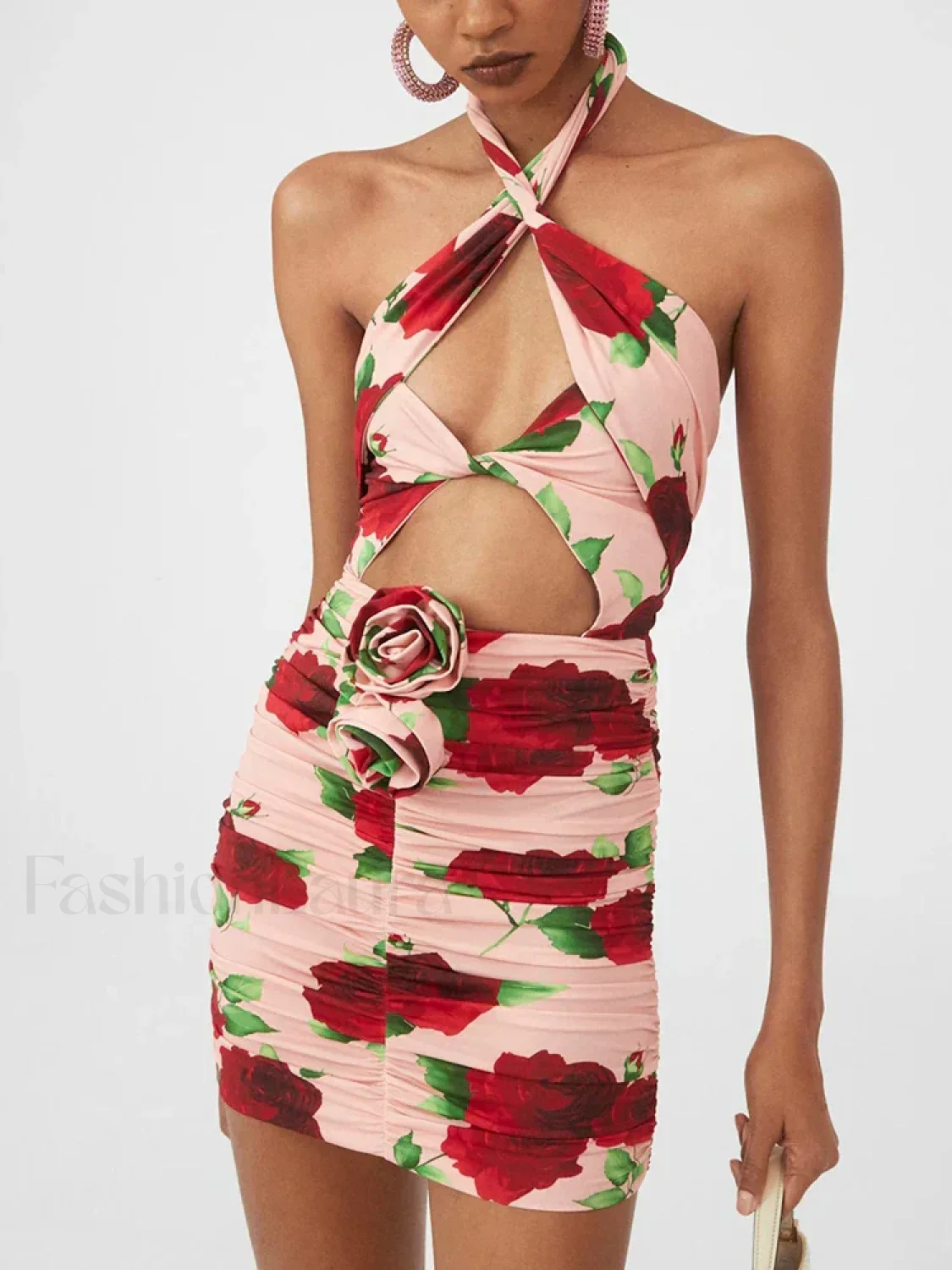 Cut-Out Ruched Rose Floral Dress - Image 6