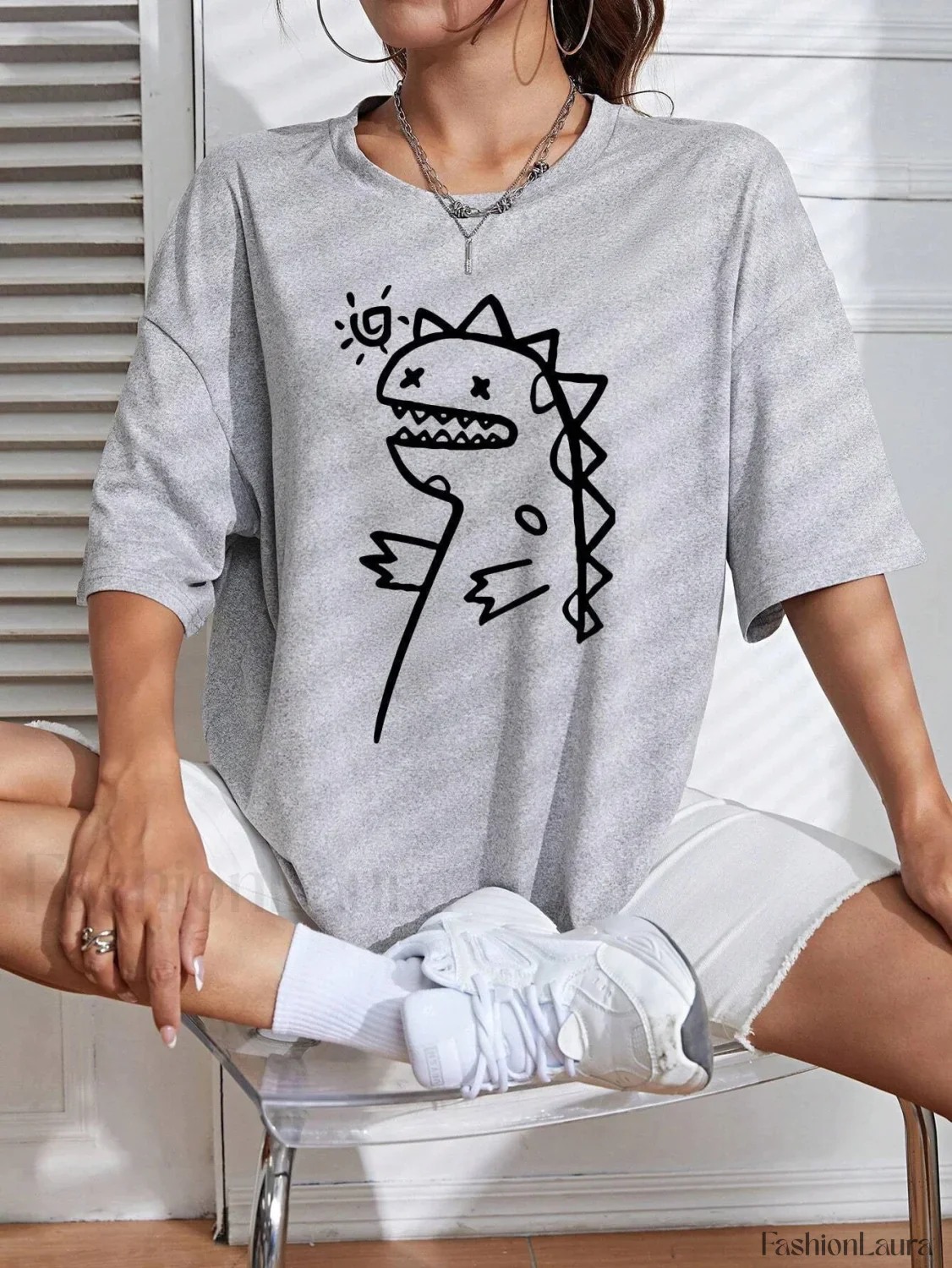 Cute Dinosaurs Printing Casual Street T-Shirt - Image 16