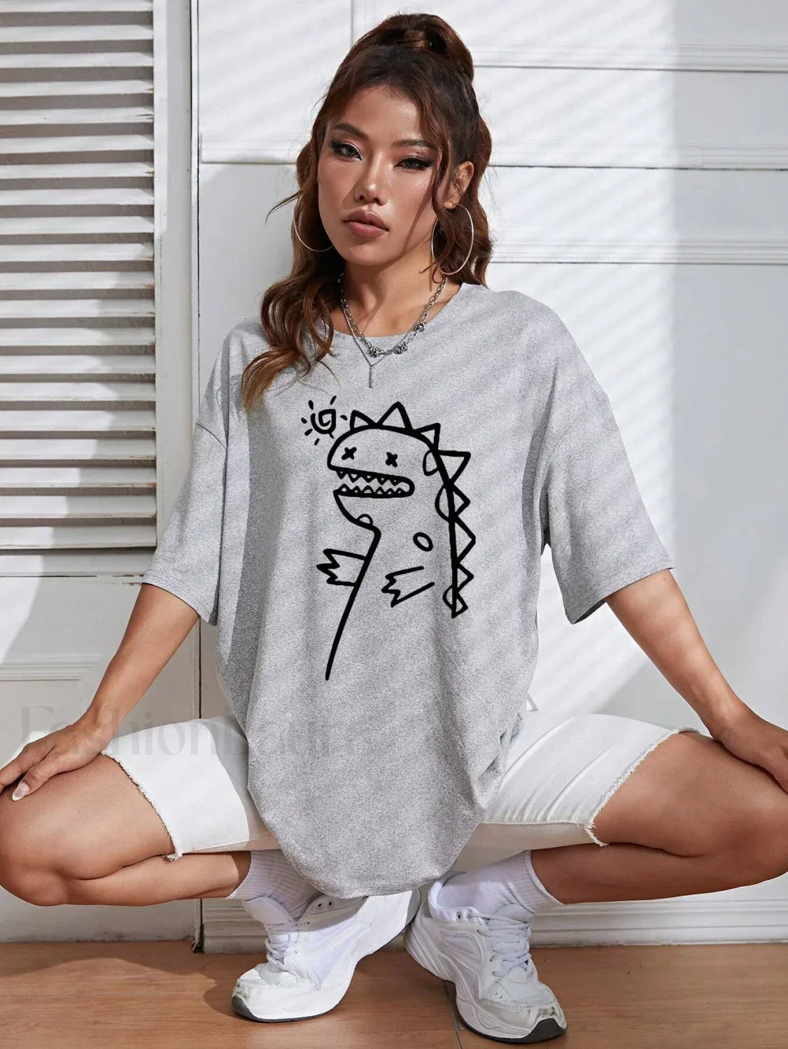Cute Dinosaurs Printing Casual Street T-Shirt - Image 6