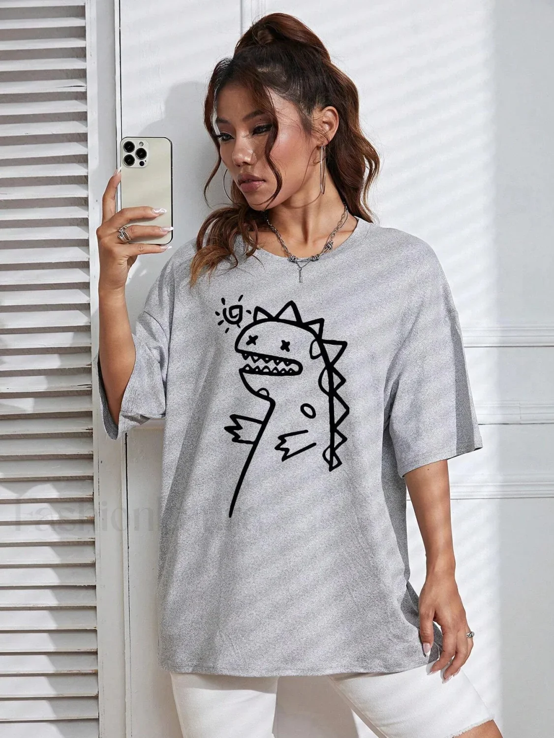 Cute Dinosaurs Printing Casual Street T-Shirt - Image 8