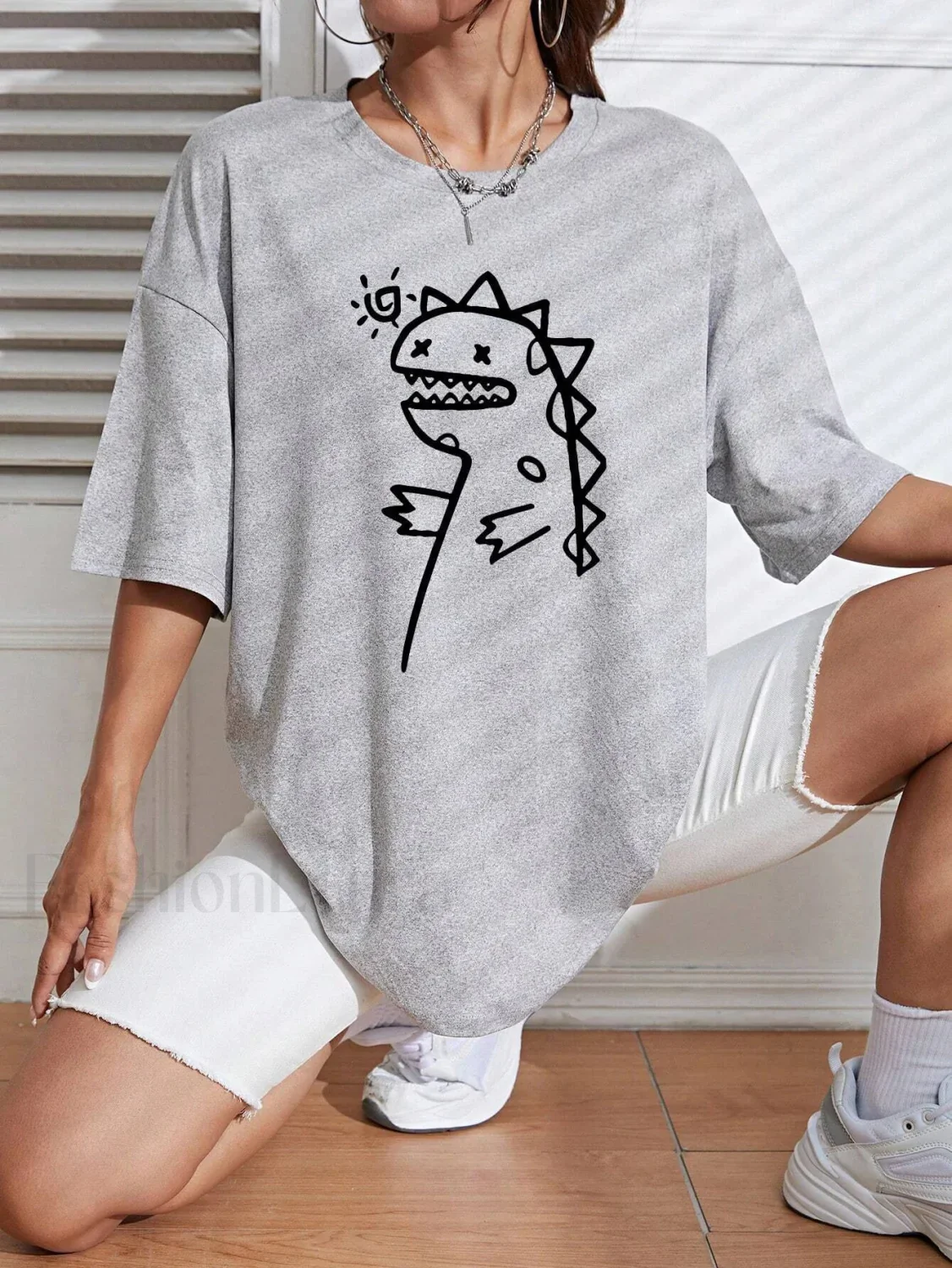 Cute Dinosaurs Printing Casual Street T-Shirt - Image 9