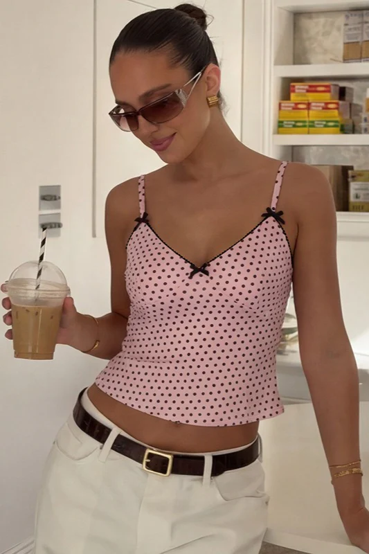 Cute Polka Dot Bow Detail Cami - Image 2