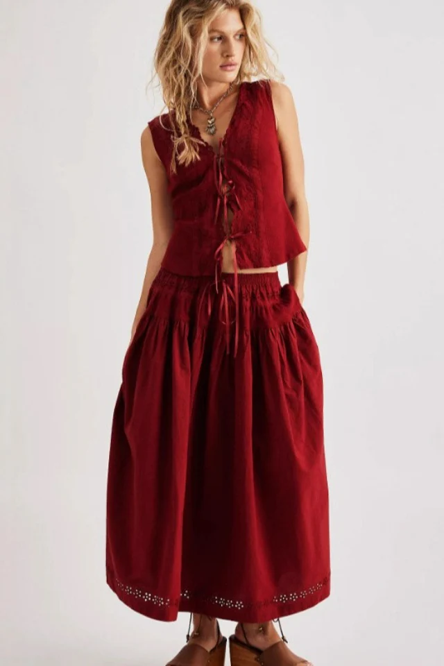Cutout Lace Patchwork Boho Skirt Set - Image 5