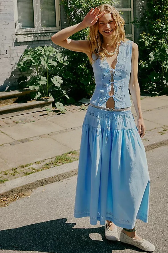 Cutout Lace Patchwork Boho Skirt Set - Image 9