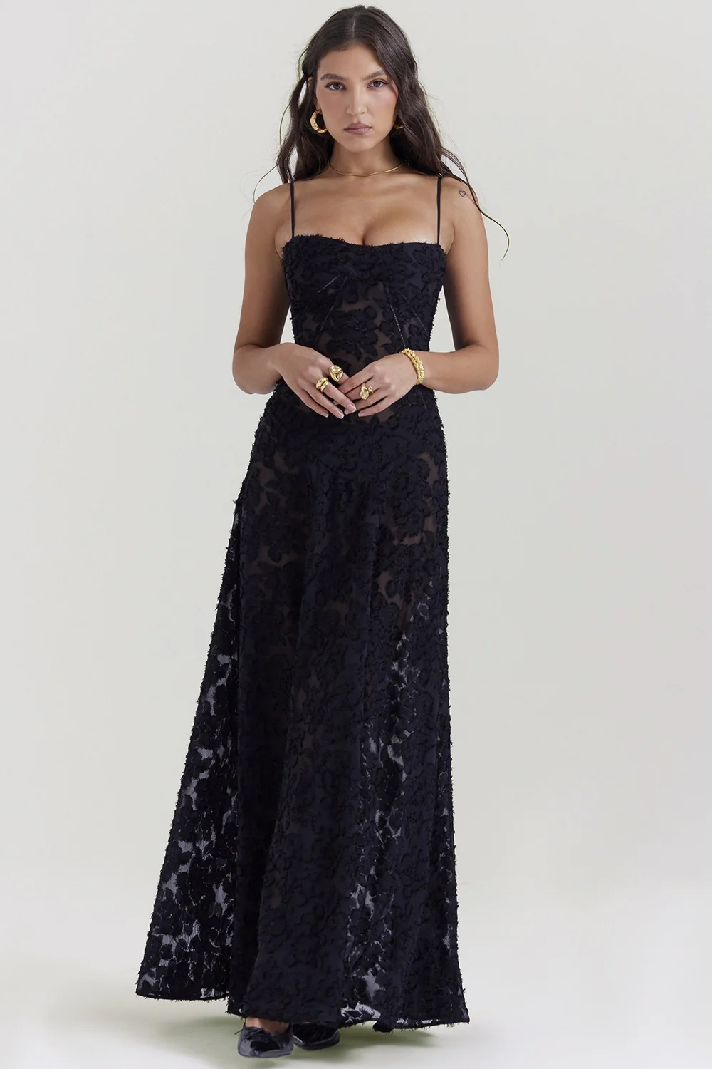 Dainty Lace Spaghetti Strap Tie Waist Prom Dress - Image 2