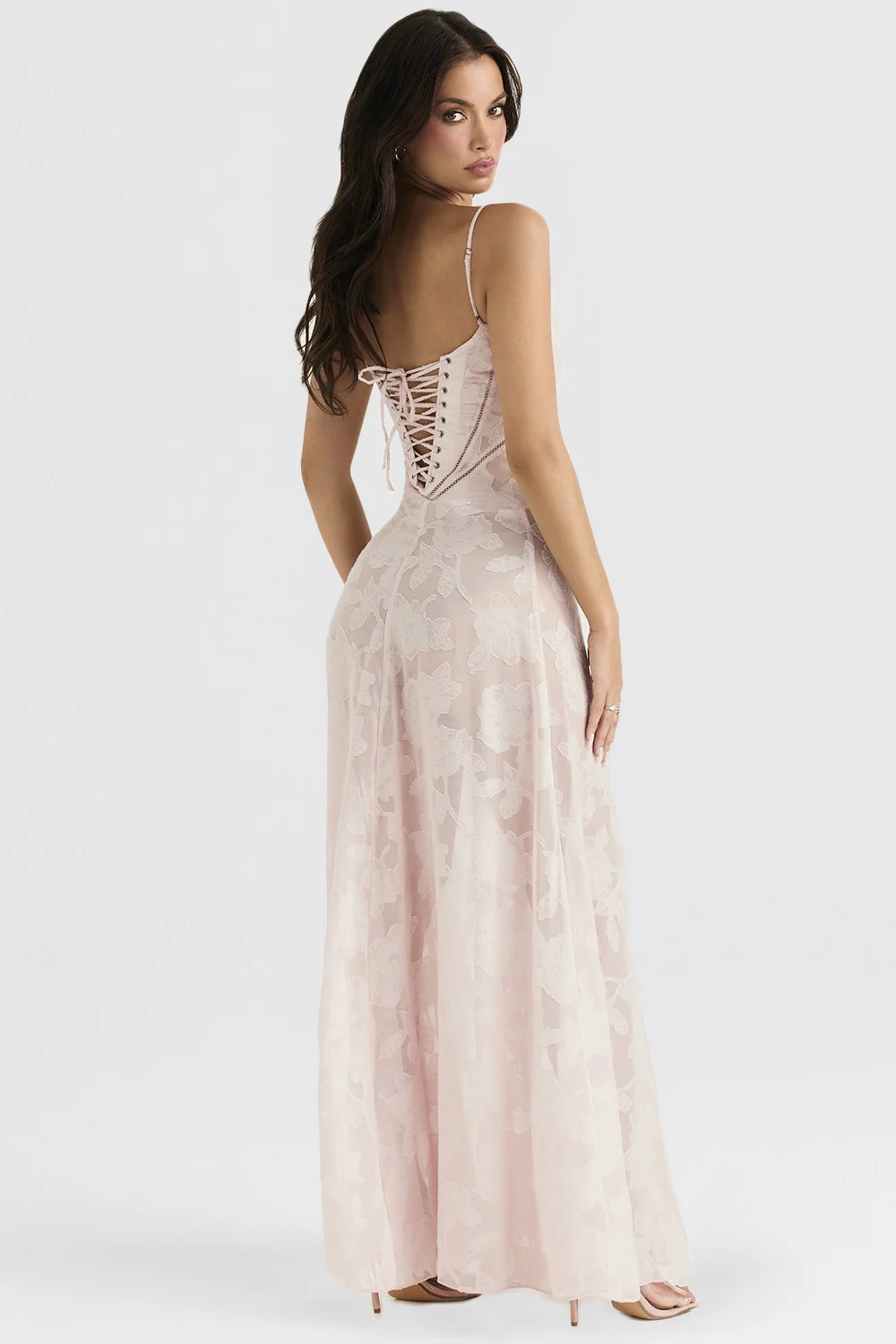 Dainty Lace Spaghetti Strap Tie Waist Prom Dress - Image 6
