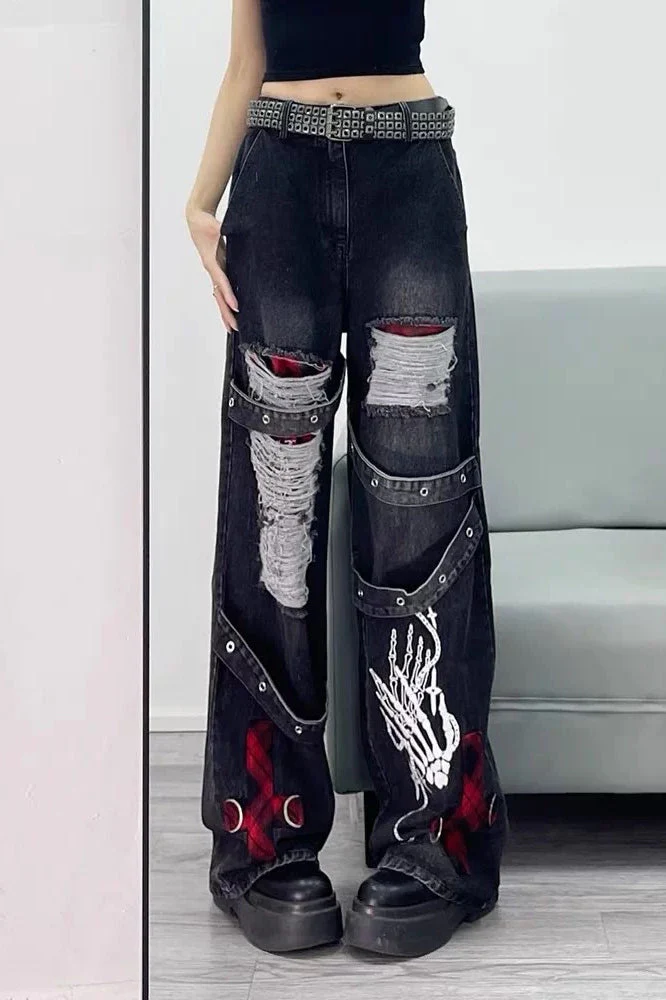 Dark Tone Flared Wide Leg Jeans - Image 3