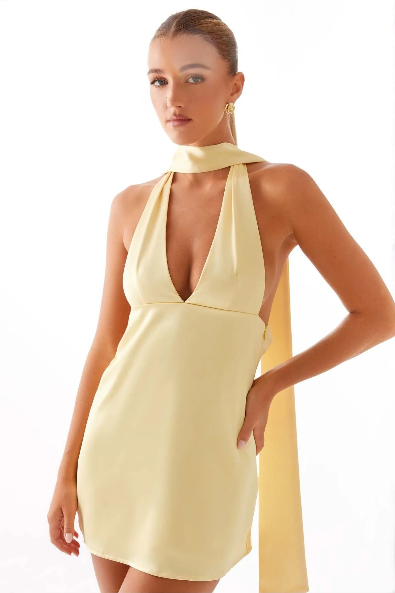 Deep V Backless Ribbon Cocktail Dress - Image 20