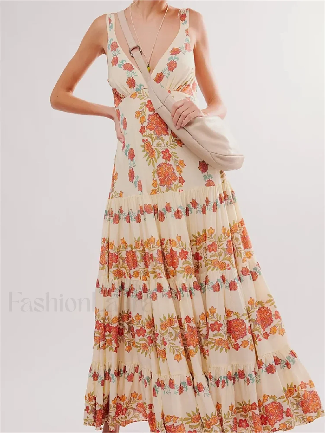 Deep V Floral Loose Casual Maxi Dress - Image 7