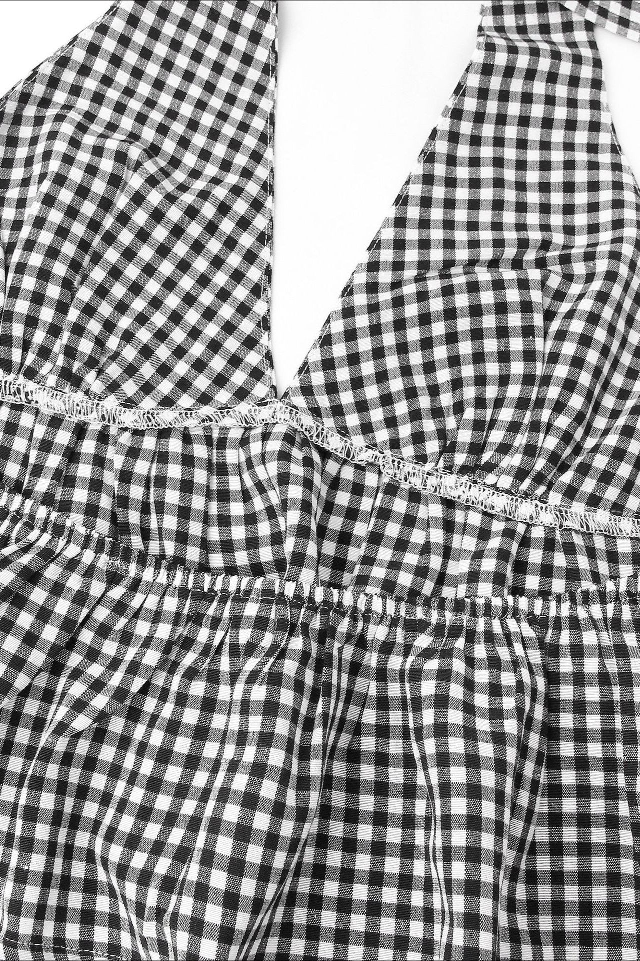 Deep V Halter Backless Checkered Halter Top - Image 9