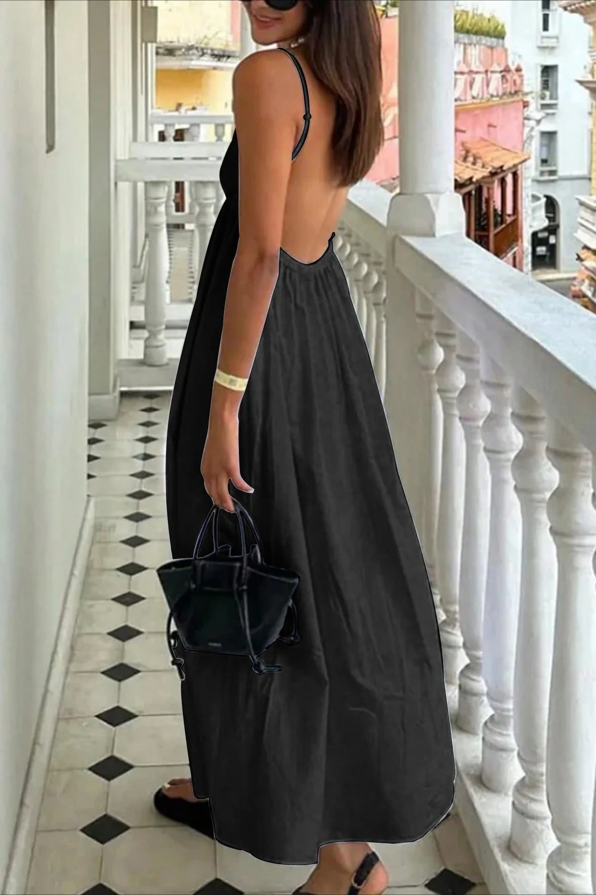 Deep V High Waist Relaxed Vacation Maxi Dress - Image 4