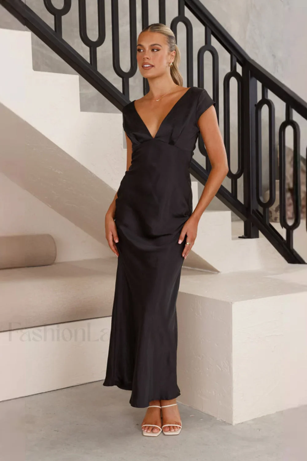 Deep V Neck Bodycon Backless Midi Work Dress - Image 13