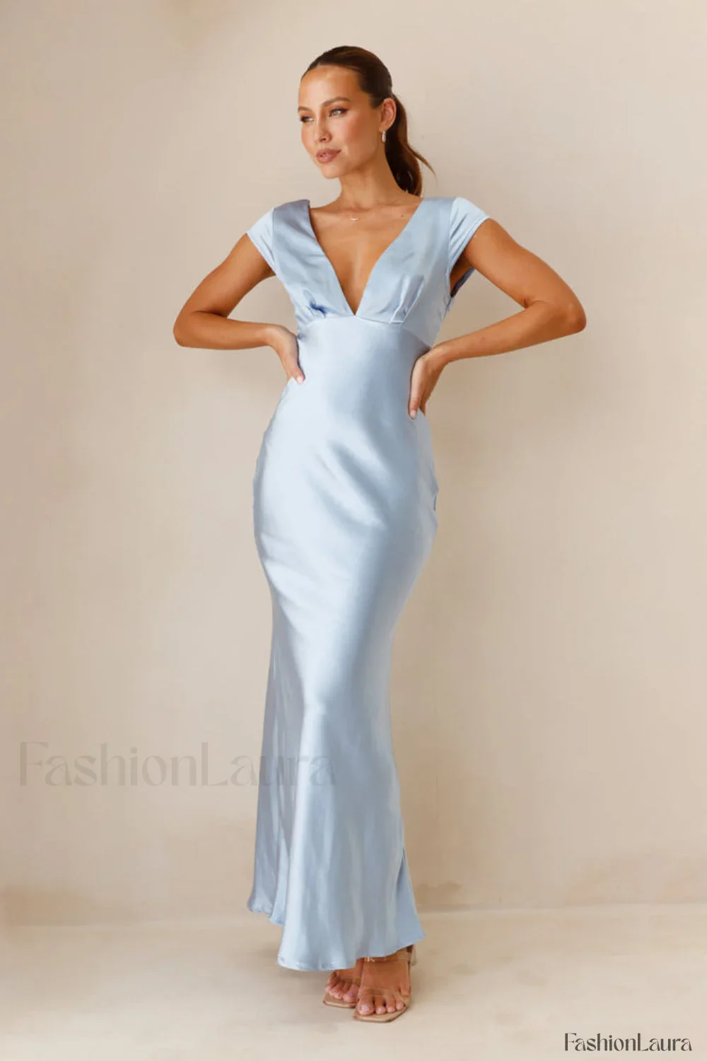 Deep V Neck Bodycon Backless Midi Work Dress - Image 25
