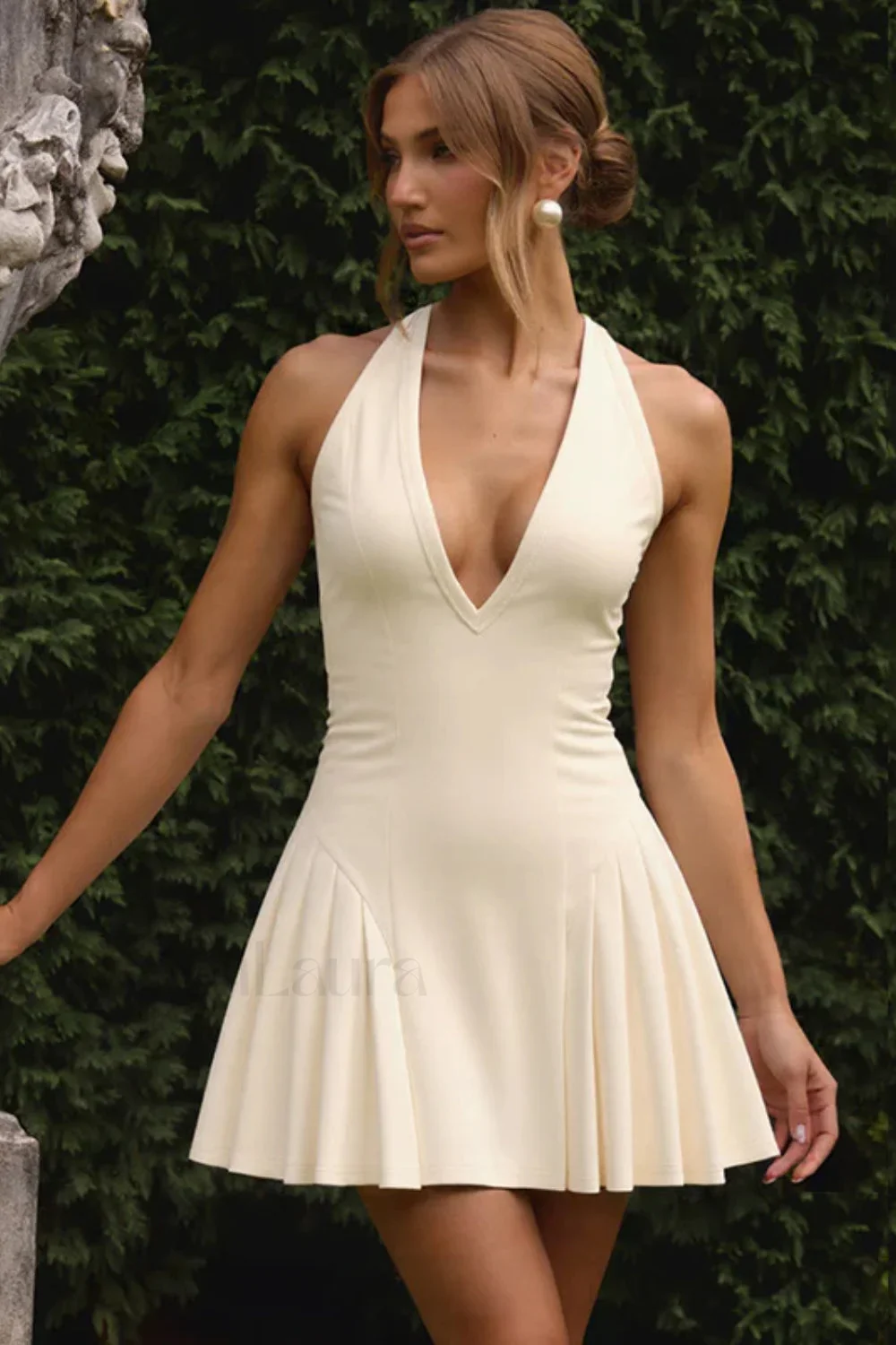 Deep V-Neck Halter Waist Sexy Hottie Mini Dress - Image 5