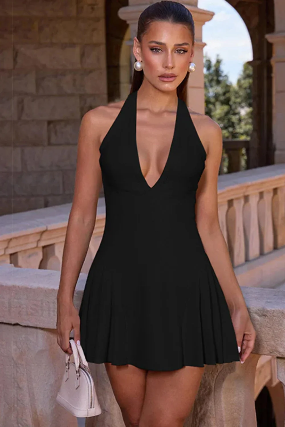 Deep V-Neck Halter Waist Sexy Hottie Mini Dress - Image 7