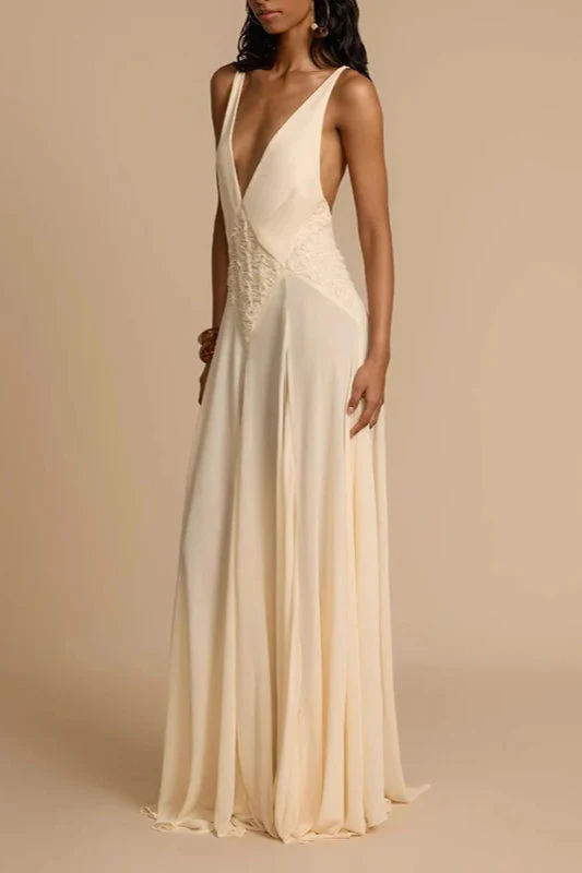 Deep V Neck Lace Patchwork Boho Dress - Image 12