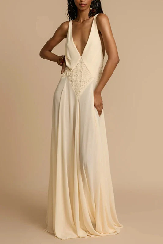 Deep V Neck Lace Patchwork Boho Dress - Image 13
