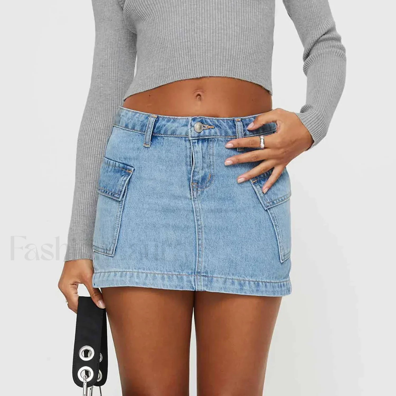 Denim Cargo Pocket Low Waist Skirt - Image 3