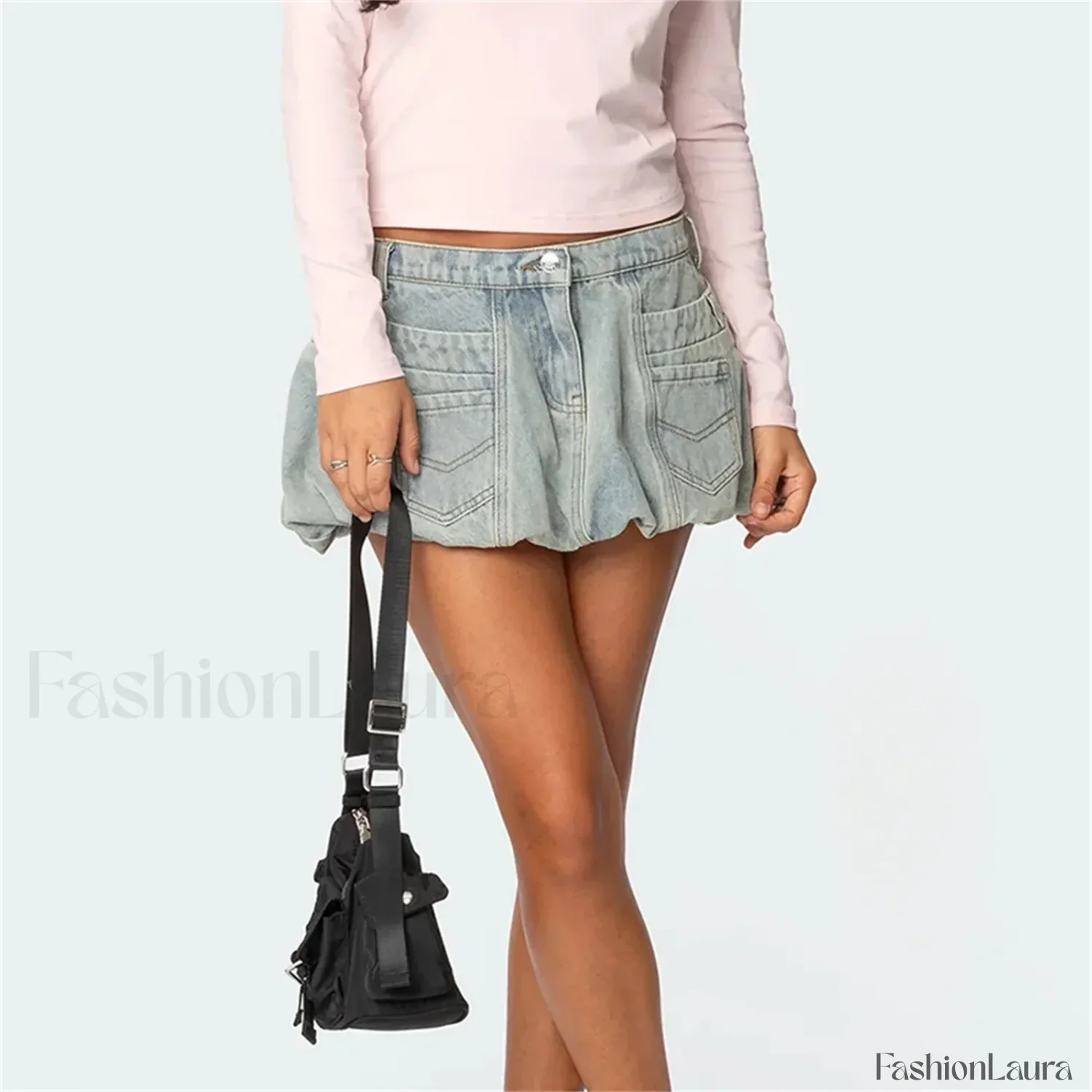 Denim Low Waist Cargo Pocket Skirt - Image 15