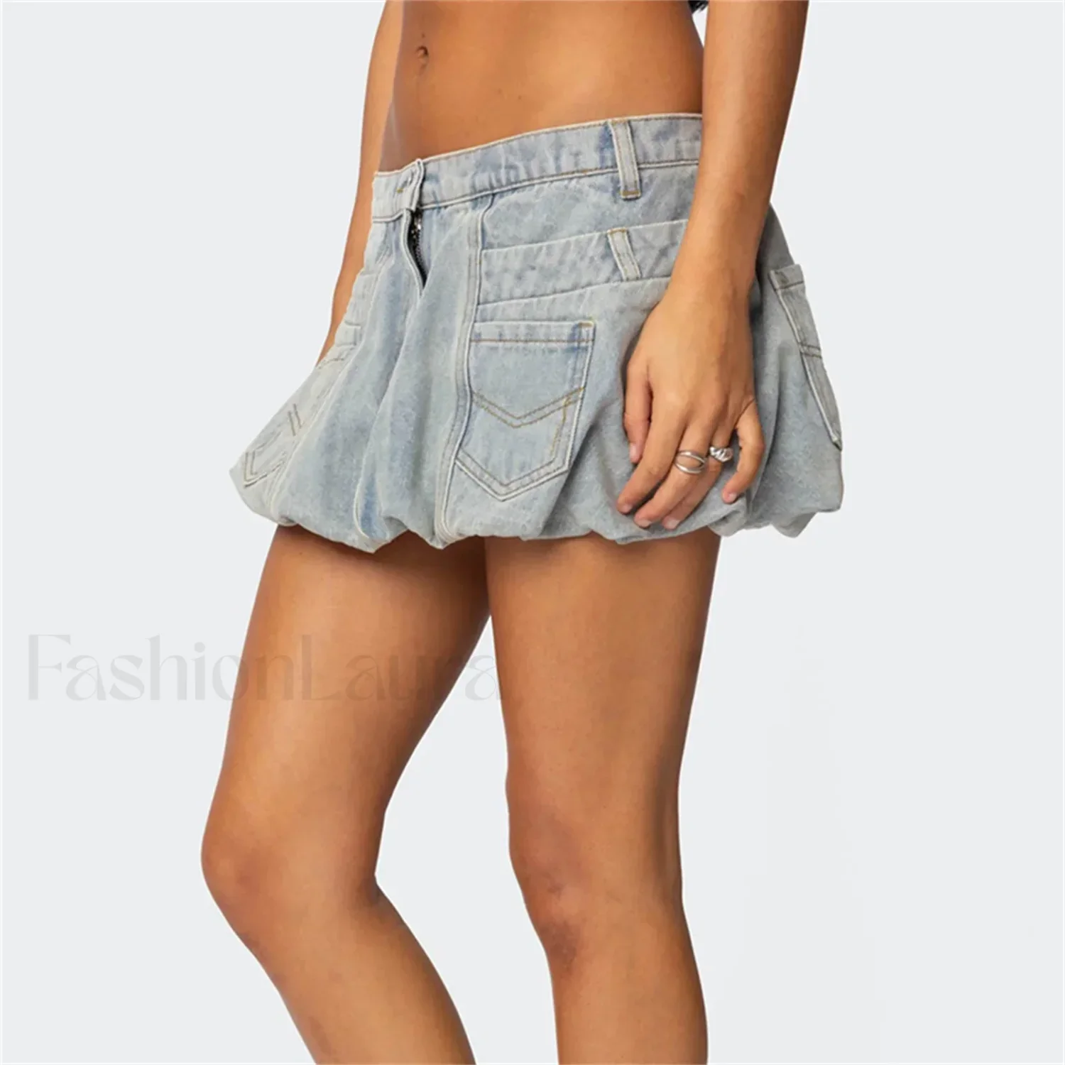 Denim Low Waist Cargo Pocket Skirt - Image 2