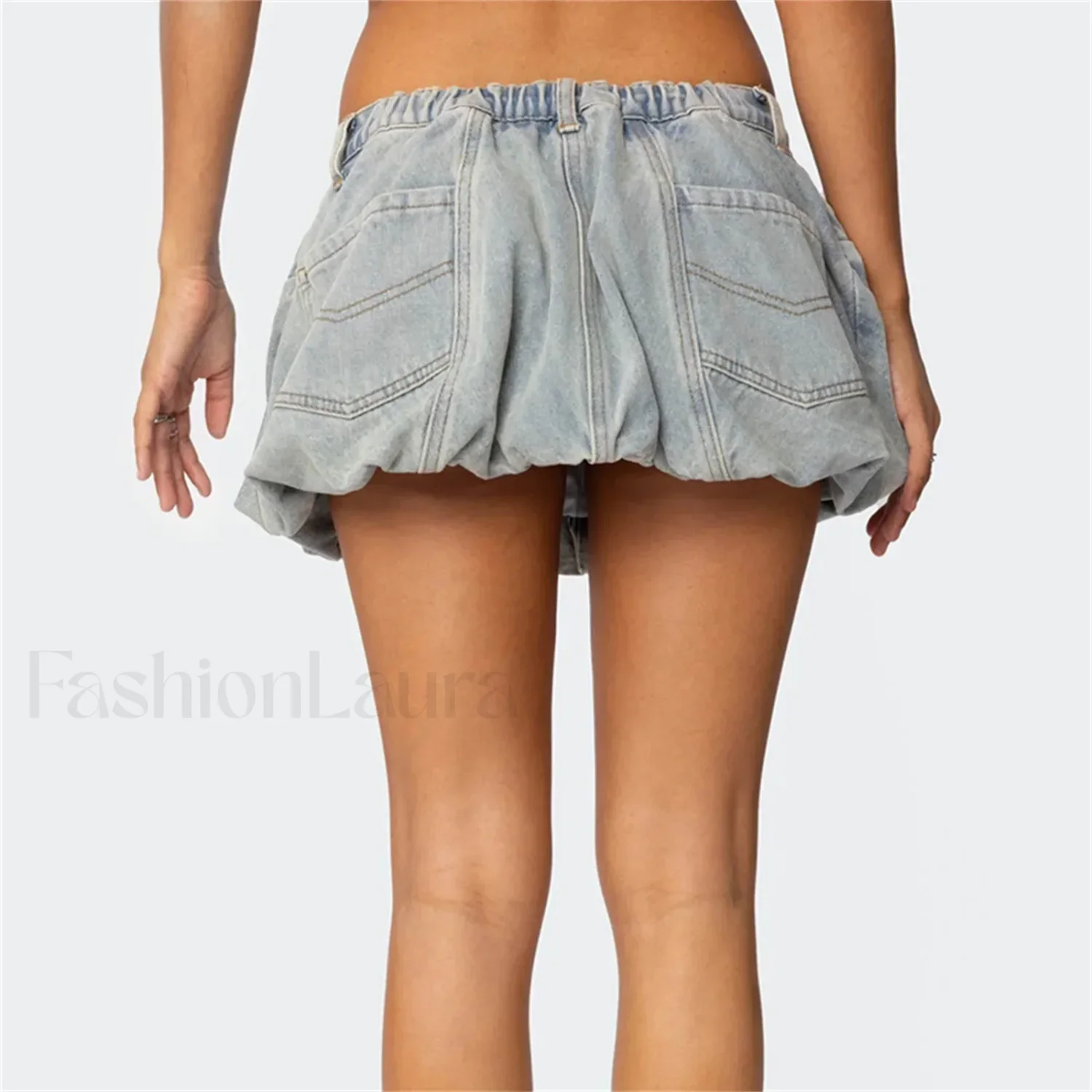 Denim Low Waist Cargo Pocket Skirt - Image 3