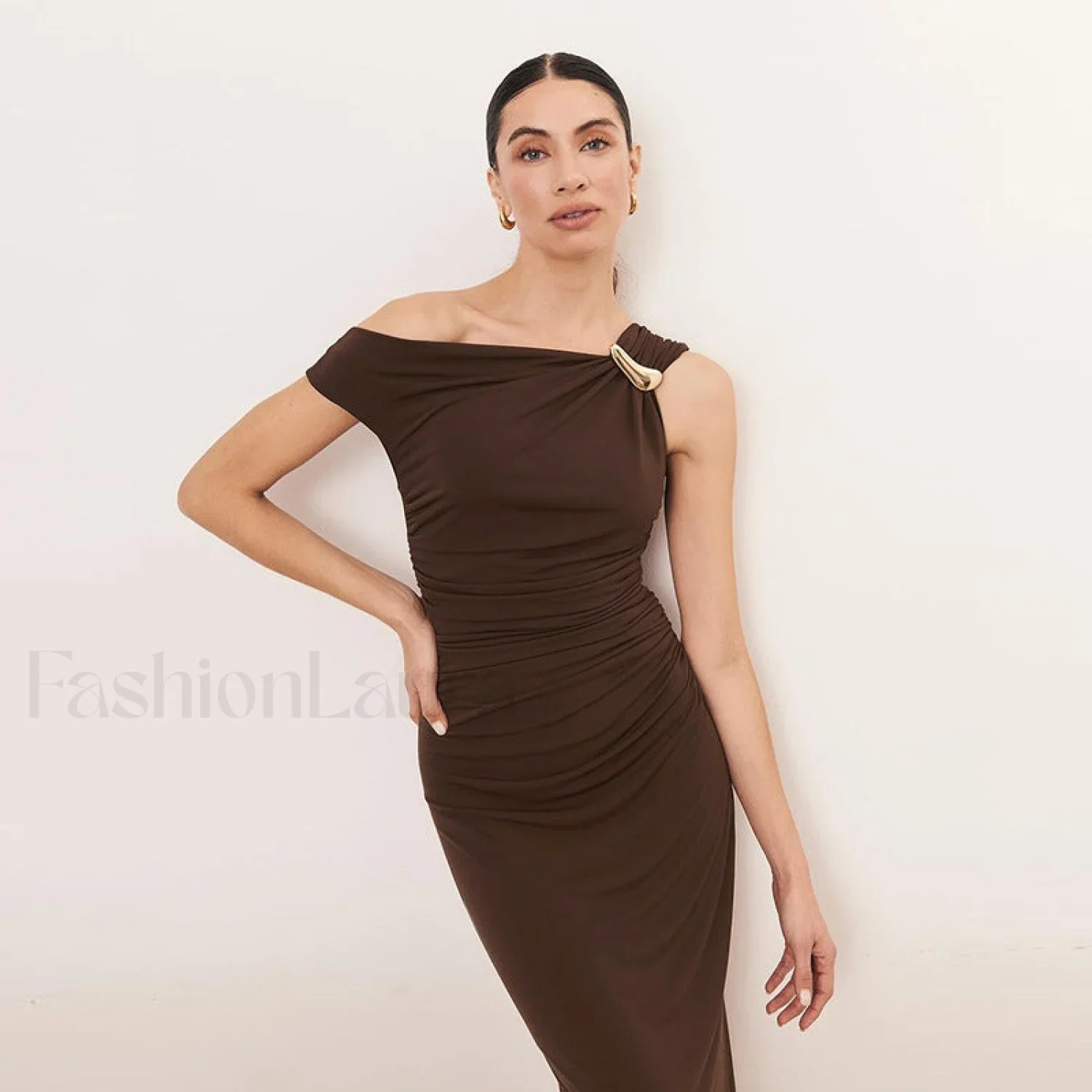 Diagonal Collar High Waist Slim Fit Hip-Wrapped Maxi Dress - Image 14